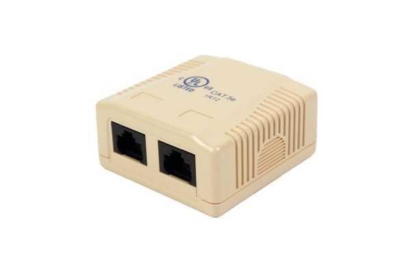 038 354 IV 2 Port Surface Mount Box with CAT5E Jack Universal Ivory 038-354IV