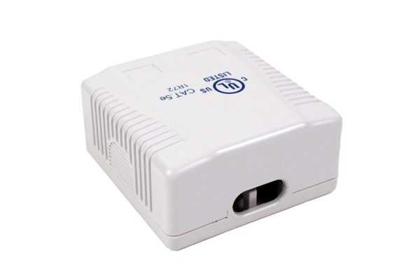 038 355WH 2 Port Surface Mount Box with CAT5E Jack Universal White back 038-355WH