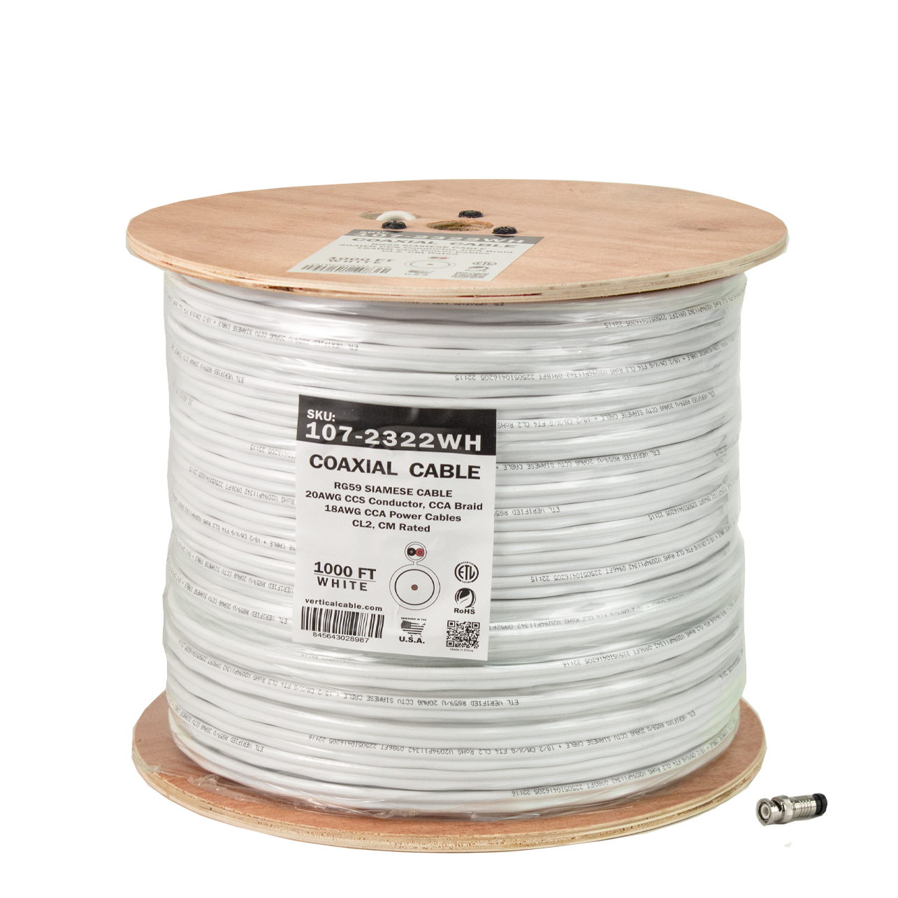  107 2322 WH Siamese RG59 Coaxial Cable CCTV Quality Performance