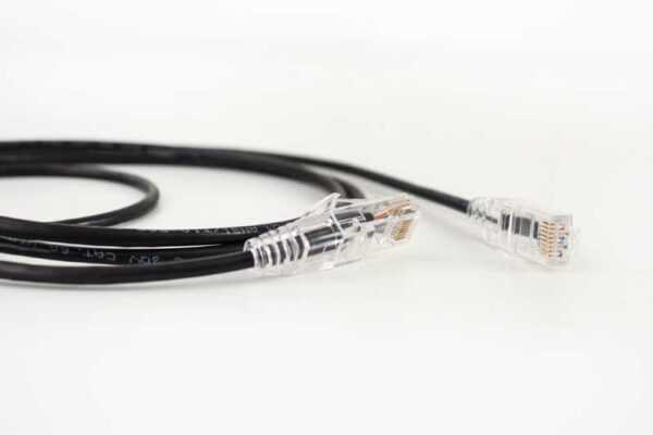 bLACK ON GRAY BCKGRND CAT6A Slim Type Patch Cords - 077 Series