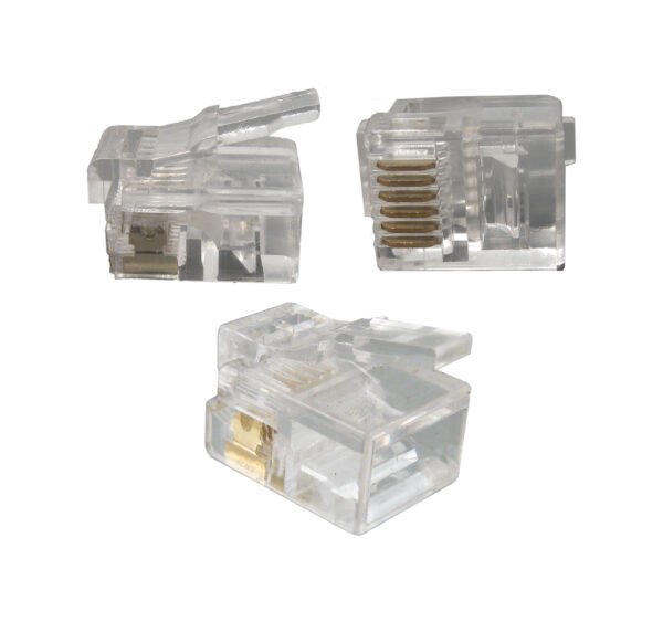 Bundle of CAT3 RJ12 Modular Plugs for round solid/stranded CAT3 telephone cable (6C), 100 pieces per bag.