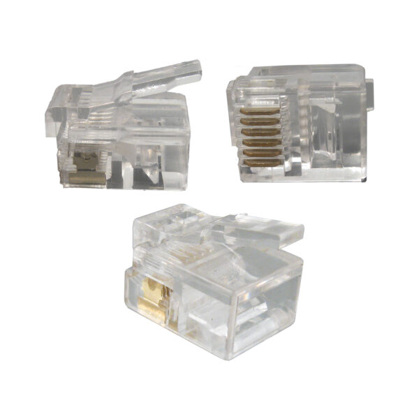 Bundle of CAT3 RJ12 Modular Plugs for round solid/stranded CAT3 telephone cable (6C), 100 pieces per bag.