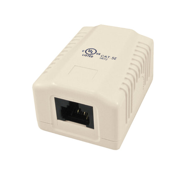 038-351IV 1-Port Surface Mount Box with CAT5E Jack in Ivory.