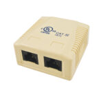 Close-up of the 038-354IV 2-Port Surface Mount Box with CAT5E Jack in Ivory.