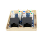 Open view of the 038-354IV 2-Port Surface Mount Box with CAT5E Jack (Ivory), showcasing its internal components.