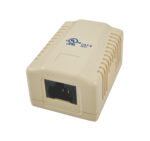 Back view of the 038-356IV 1-Port Surface Mount Box with CAT6 Jack in Ivory, showing the mounting design and cable entry points.