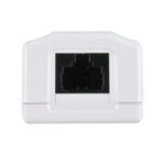 Close-up of the 038-357WH 1-Port Surface Mount Box with CAT6 Jack in White.