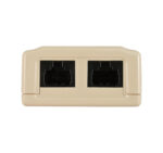Close-up of the 038-358IV 2-Port SMB Mounting Box with CAT6 Jack in Ivory, showcasing the box design and ports.