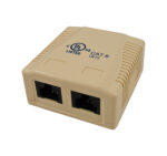 Close-up of the 038-358IV 2-Port SMB Mounting Box with CAT6 Jack in Ivory, showcasing the box design and ports.