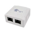 Close-up of the 038-359WH 2-Port SMB Mounting Box with CAT6 Jack in White, showcasing the box design and ports.