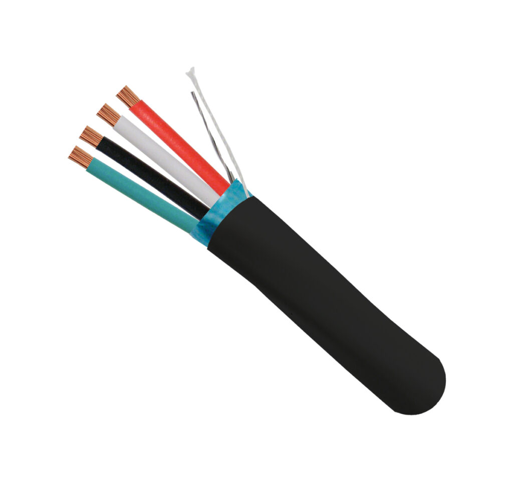 Alarm-Security Cable-Shielded-Direct Burial-18AWG 4 Conductor Stranded- 1000 ft, Spool-Black.
