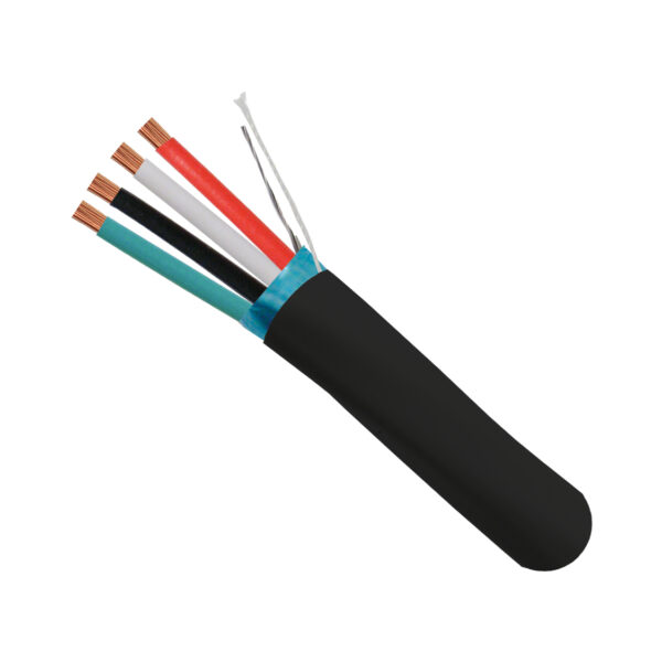Alarm-Security Cable-Shielded-Direct Burial-18AWG 4 Conductor Stranded- 1000 ft, Spool-Black.