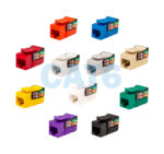 A lineup of CAT6 V-Max Keystone Jacks – 352 Series in all available colors: bright white, white, black, grey, ivory, red, orange, blue, green, purple, and yellow.