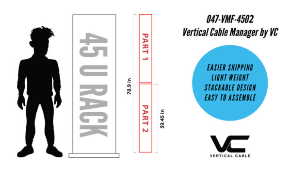 047-VMF-4502 diagram showcasing the height of the vertical cable manager