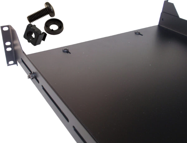 047-WAS-2400 close-up view of heavy-duty adjustable shelf with nuts, screws, and washers