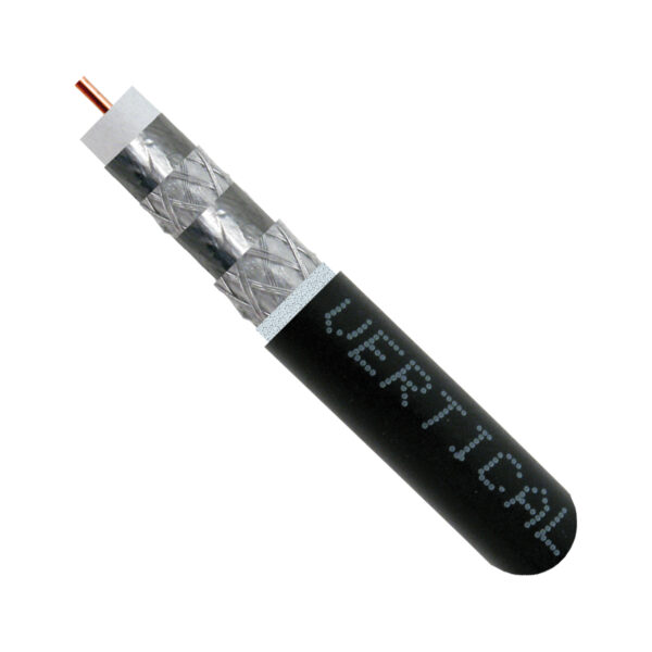 107-1032/DB/R11Q close up of RG6 coaxial cable with the top exposed