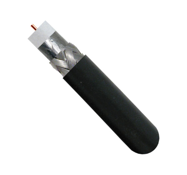 107-1235BK6S500 close up of RG6 coaxial cable with the top exposed