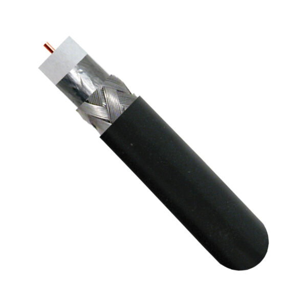 107-1235BK6S500 close up of RG6 coaxial cable with the top exposed