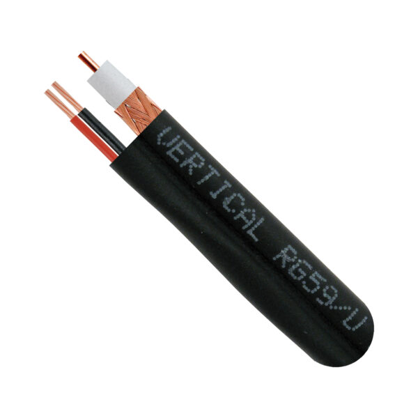 107-2179/BK close up of RG6 coaxial cable with the top exposed
