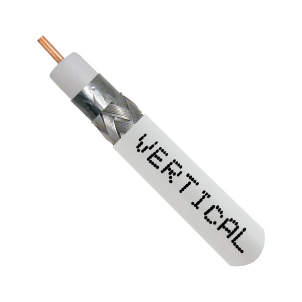107-2312/WH close up of RG6 coaxial cable with the top exposed