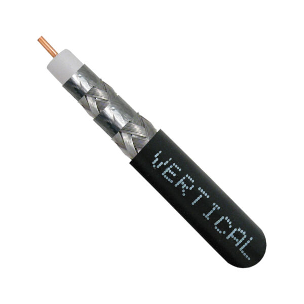 107-2315/P/BK close up of RG6 coaxial cable with the top exposed