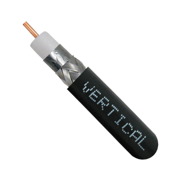 107-2316/P/BK close up of RG6 coaxial cable with the top exposed