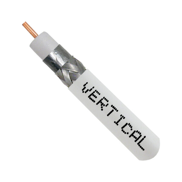 107-2316/P/WH close up of RG6 coaxial cable with the top exposed