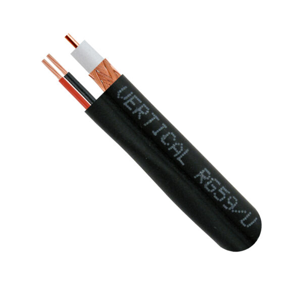 107-2321/BK close up of RG6 coaxial cable with the top exposed