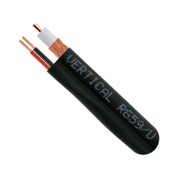 107-2323/BK close up of RG6 coaxial cable with the top exposed