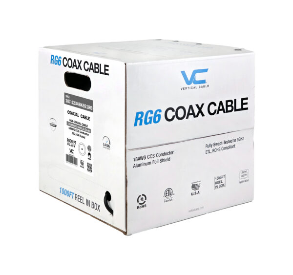 107-1234BK6S1RB front view of RG6 coax cable reel-in-box