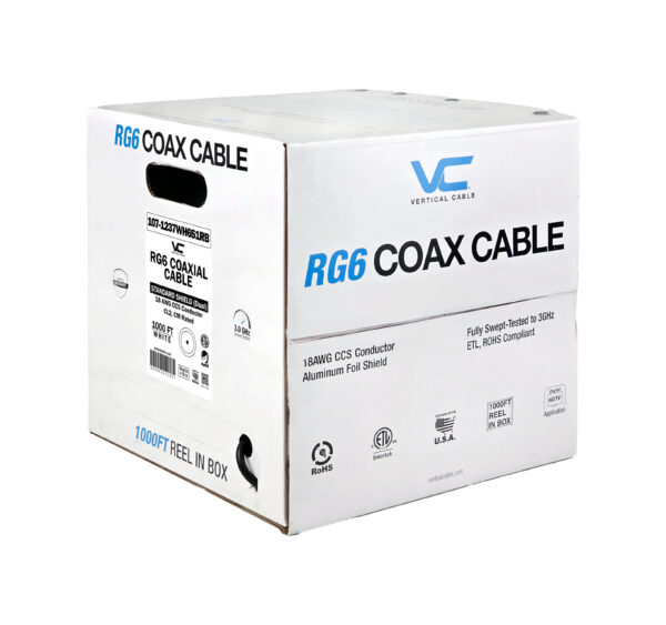 107-1237WH6S1RB front view of RG6 coax cable reel-in-box