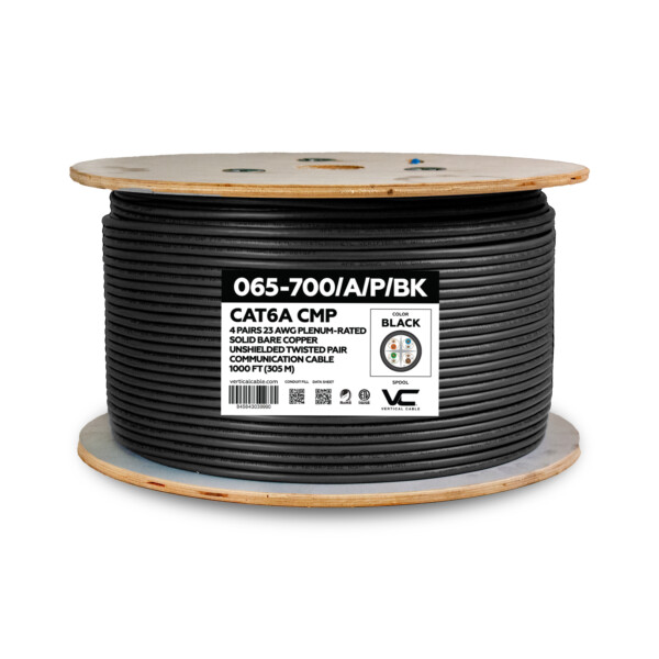 065-700s Series - CAT6A Plenum Cable - Spool - Black